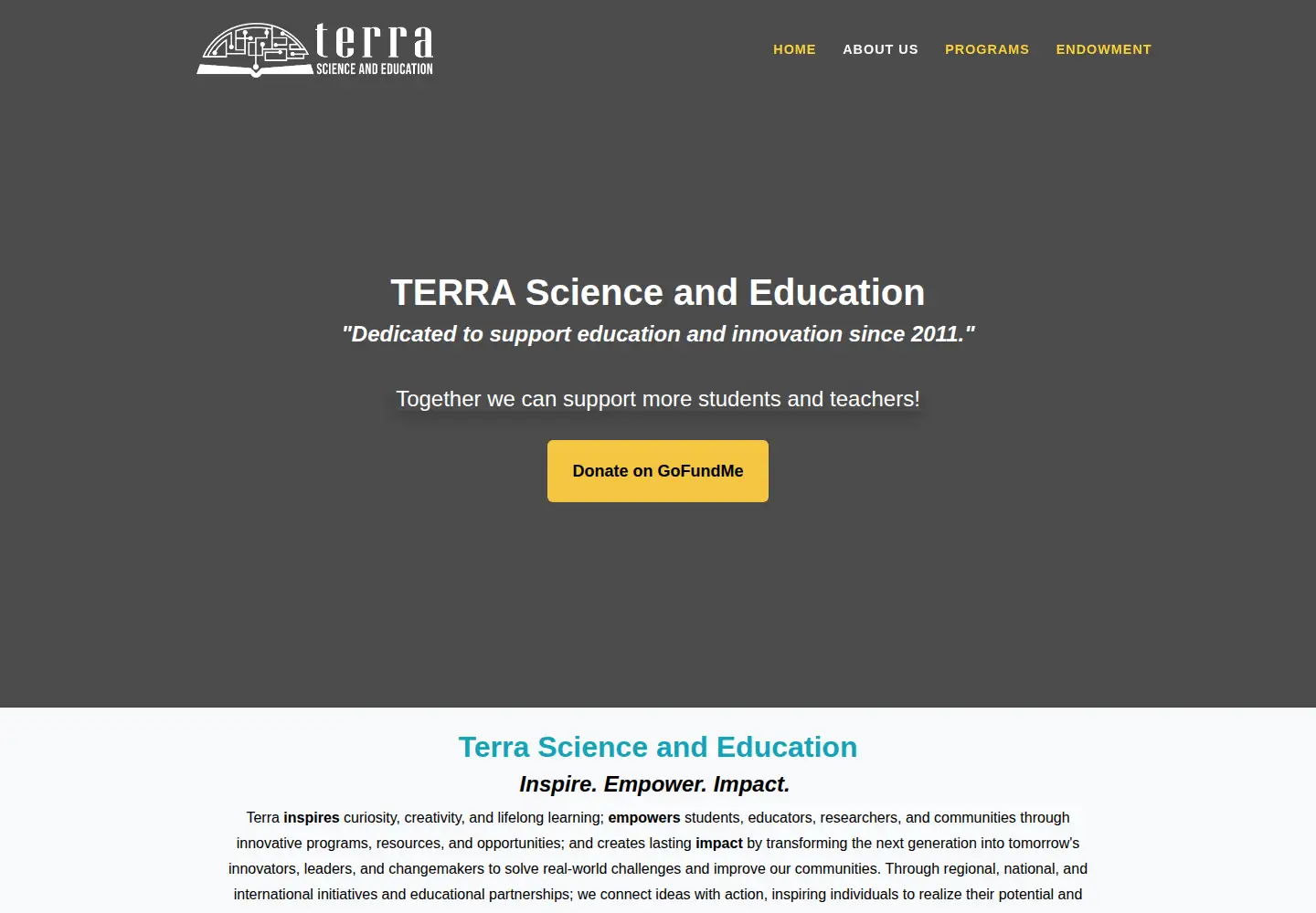 Captured homepage of terraed.org in the current scan