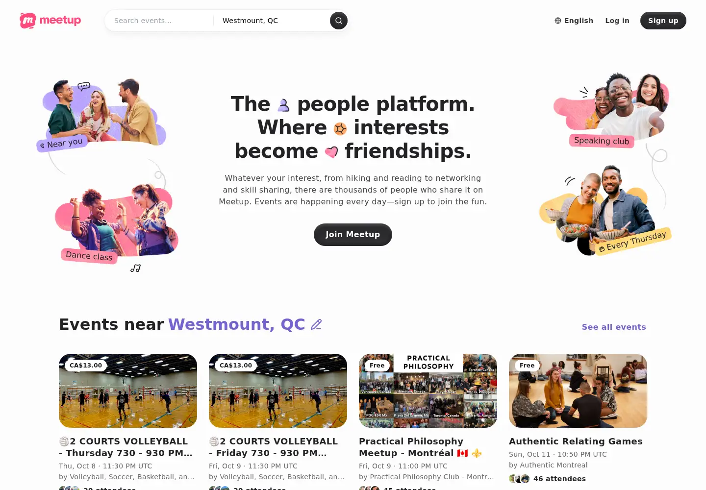 Screenshot of meetup.org