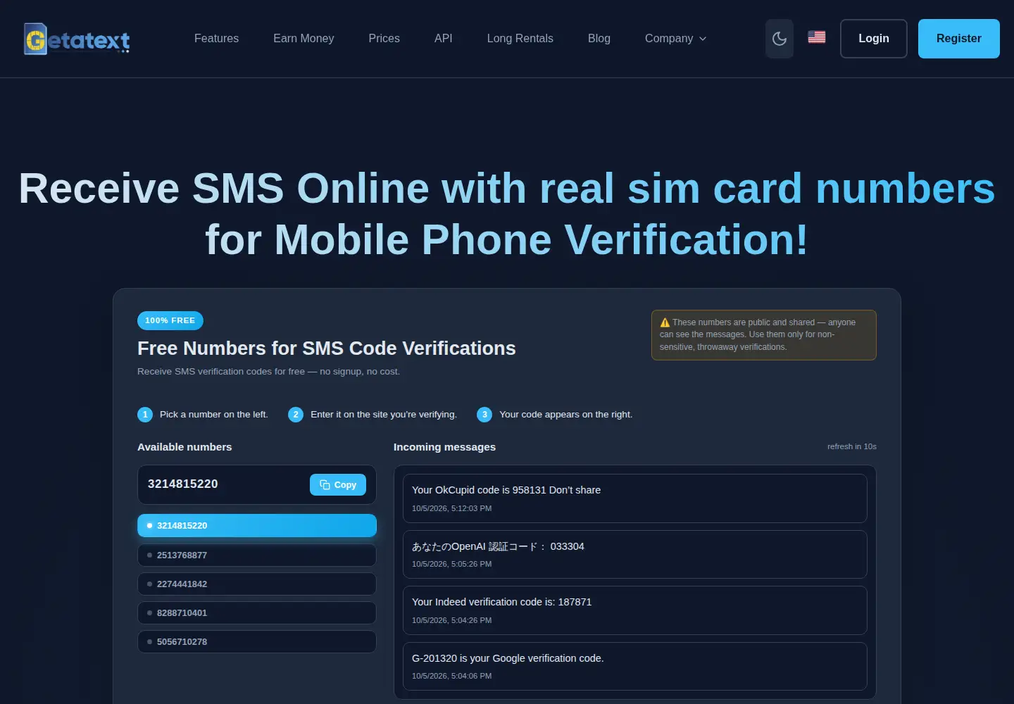 Screenshot of getatext.com