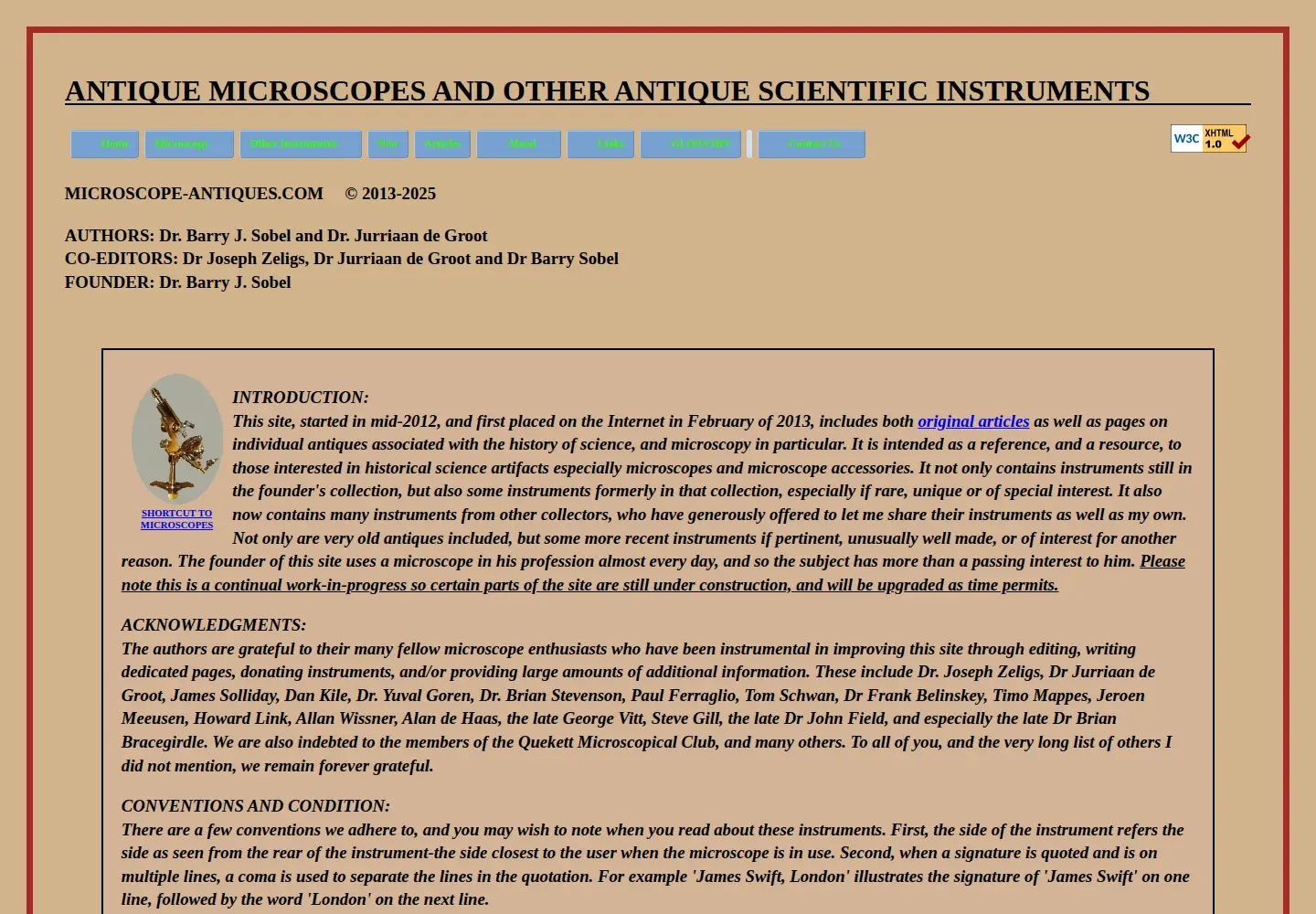 Captured homepage of microscope-antiques.com in the current scan