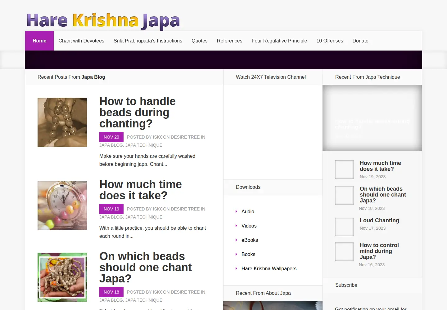 Screenshot of harekrishnajapa.com