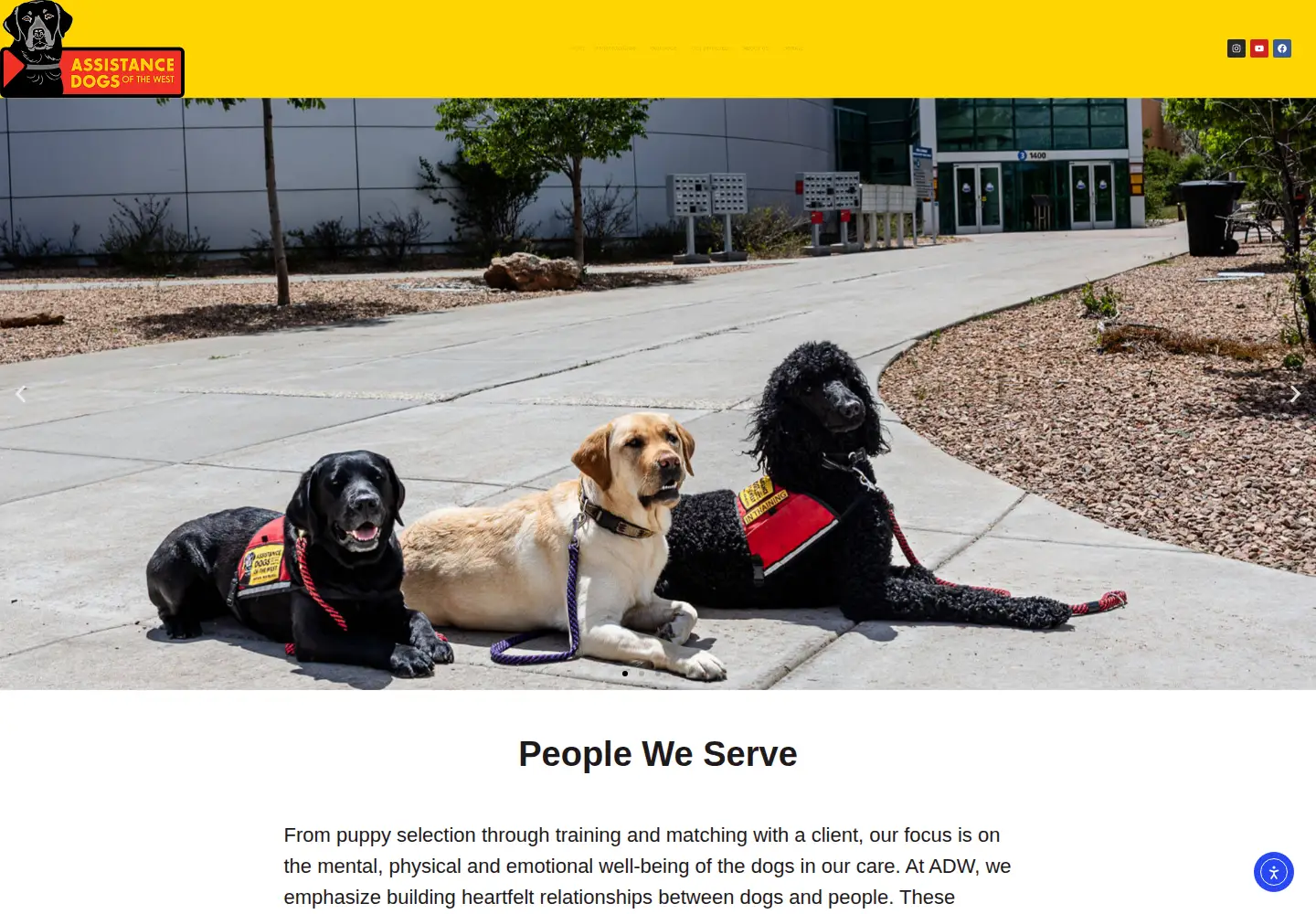 Captured homepage of assistancedogsofthewest.org in the current scan
