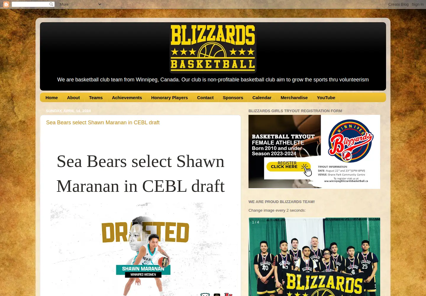 Screenshot of winnipegblizzardsbasketball.ca
