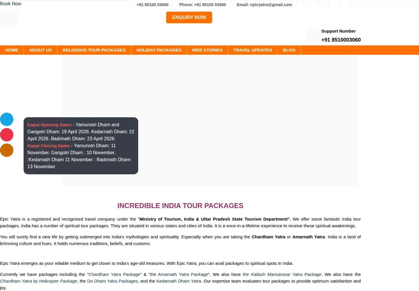 Screenshot of epicyatra.com
