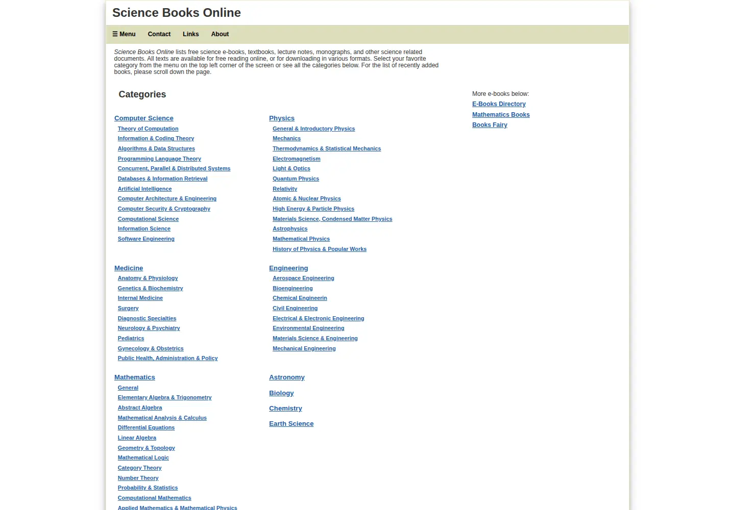 Captured homepage of sciencebooksonline.info in the current scan