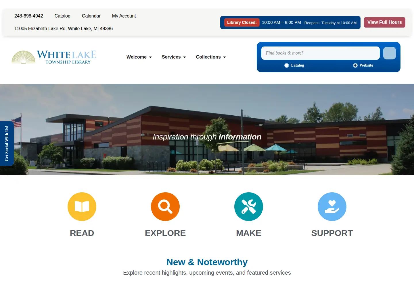Captured homepage of whitelakelibrary.org in the current scan