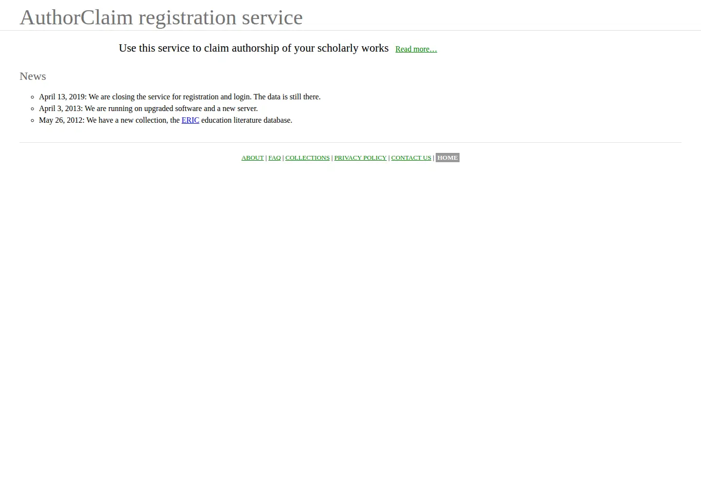 Screenshot of authorclaim.org