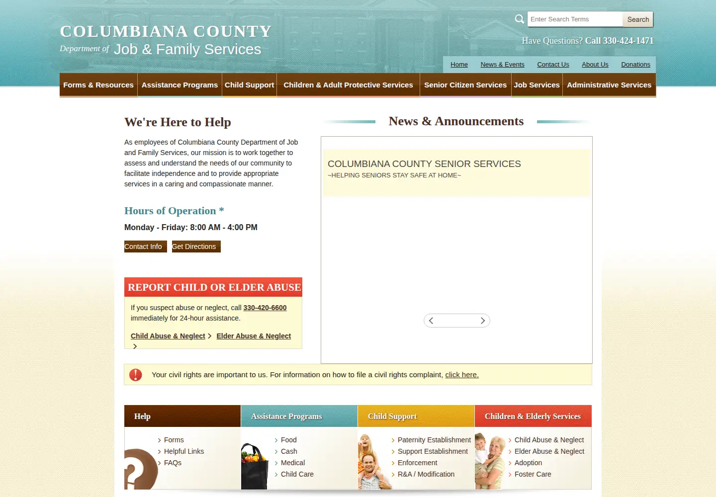 Captured homepage of columbianacountyjfs.org in the current scan