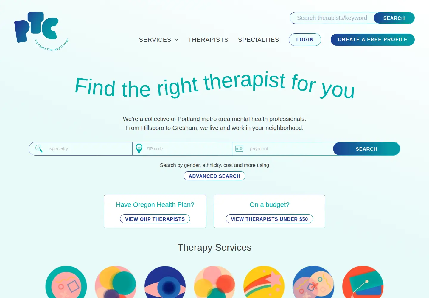 Captured homepage of portlandtherapycenter.com in the current scan