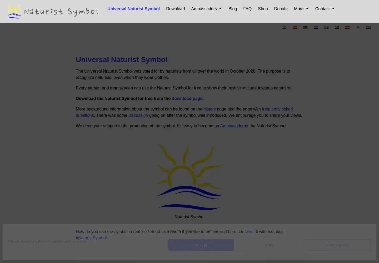 Captured homepage of naturistsymbol.org in the current scan