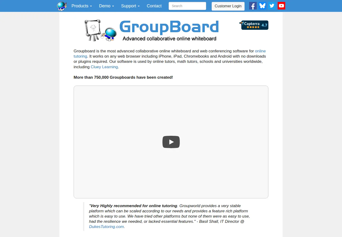 Captured homepage of groupboard.com in the current scan