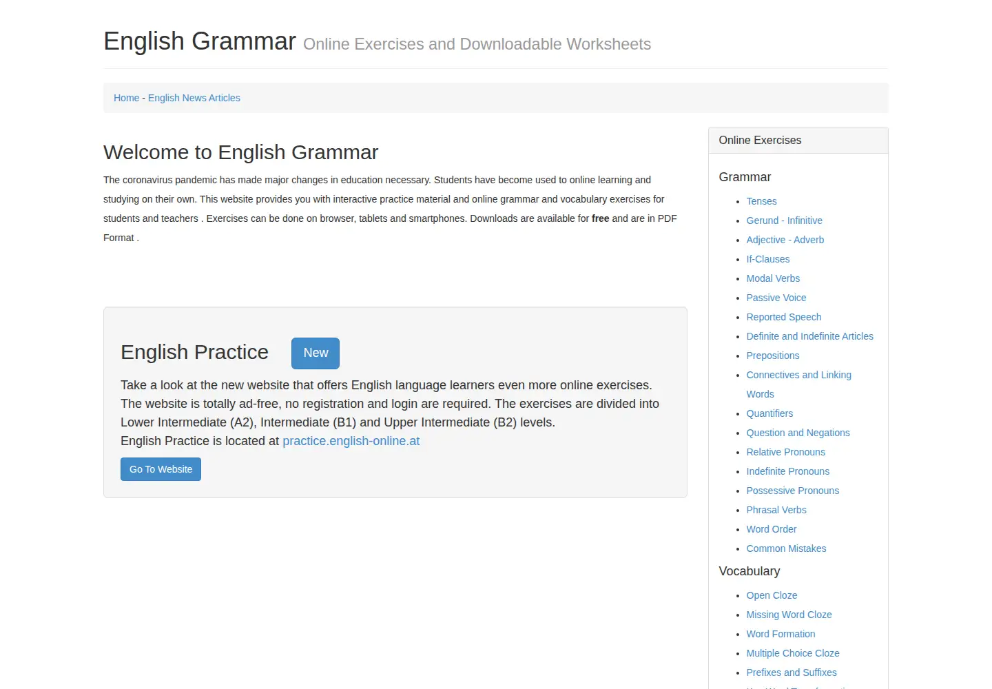 Captured homepage of english-grammar.at in the current scan