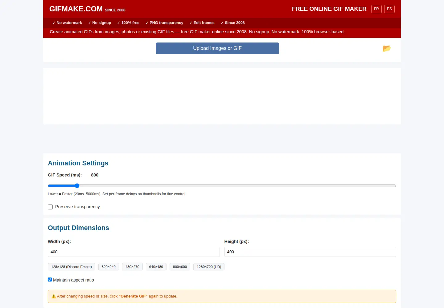 Screenshot of gifmake.com