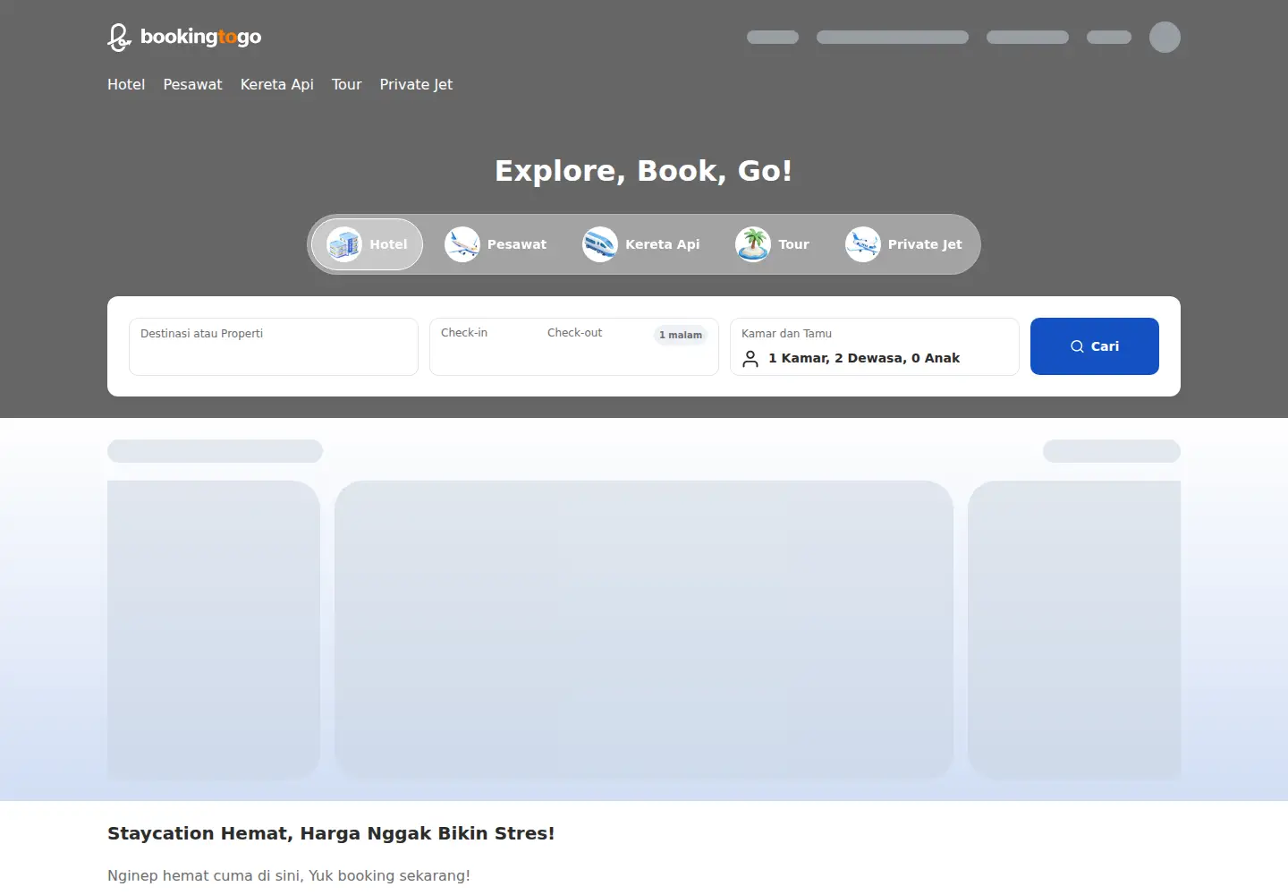 Captured homepage of bookingtogo.com in the current scan