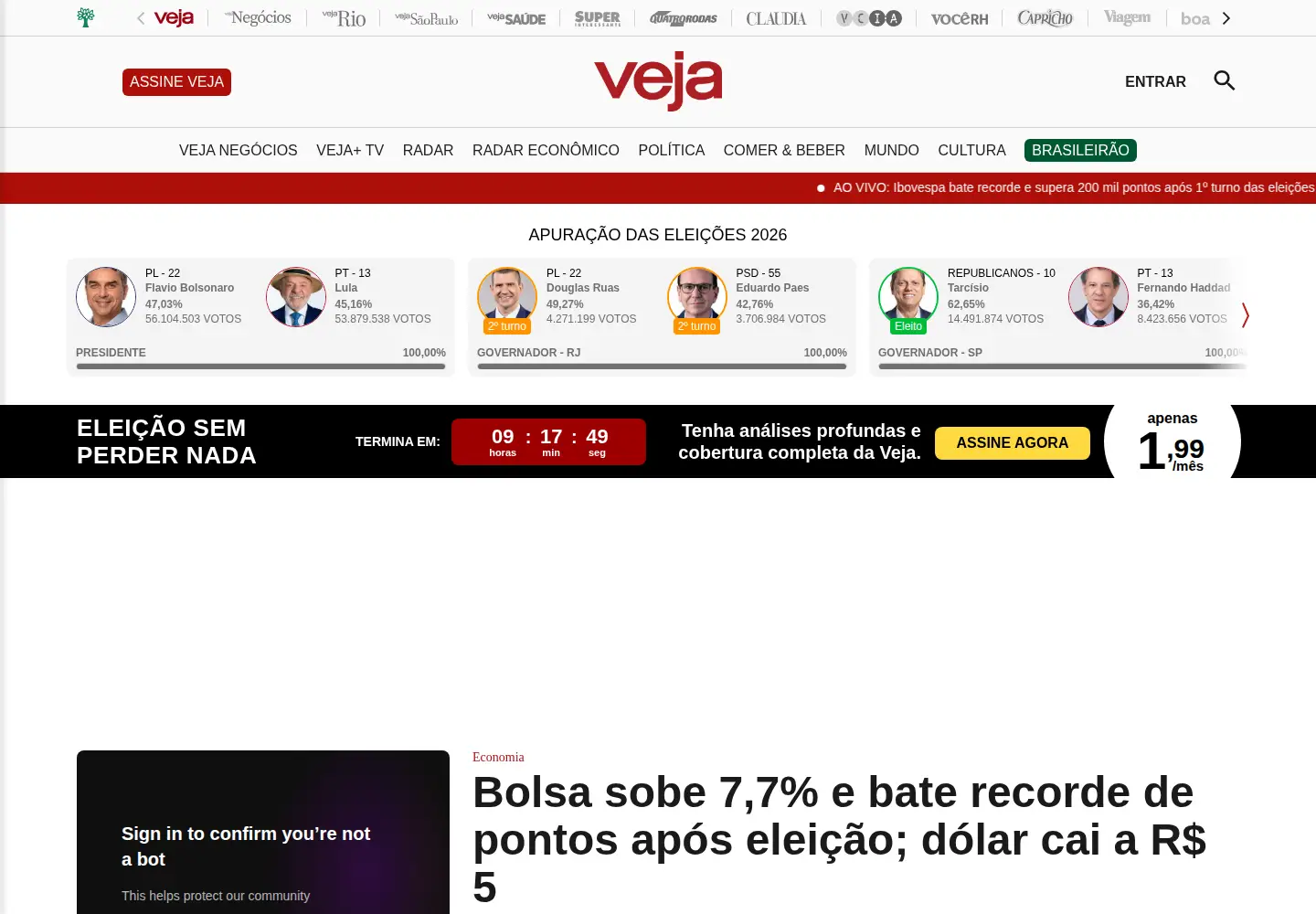 Captured homepage of veja.com in the current scan