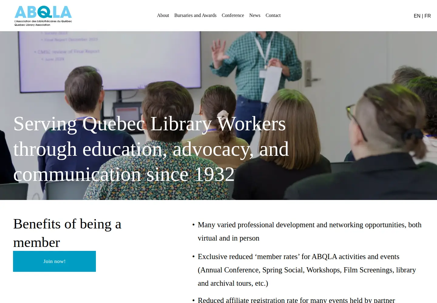Captured homepage of abqla.qc.ca in the current scan