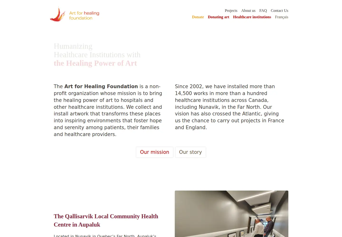 Screenshot of artforhealingfoundation.org