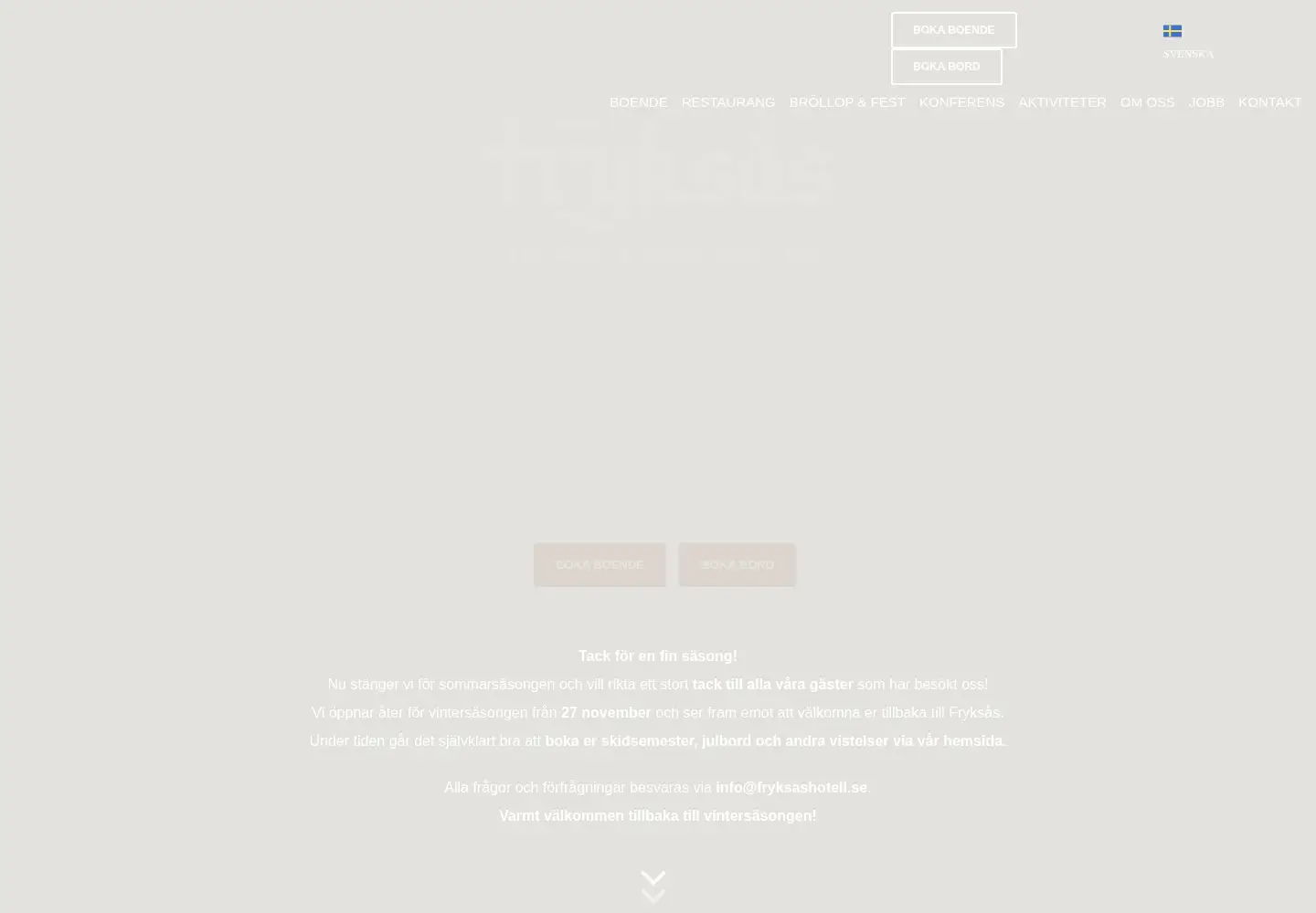 Captured homepage of fryksashotell.se in the current scan