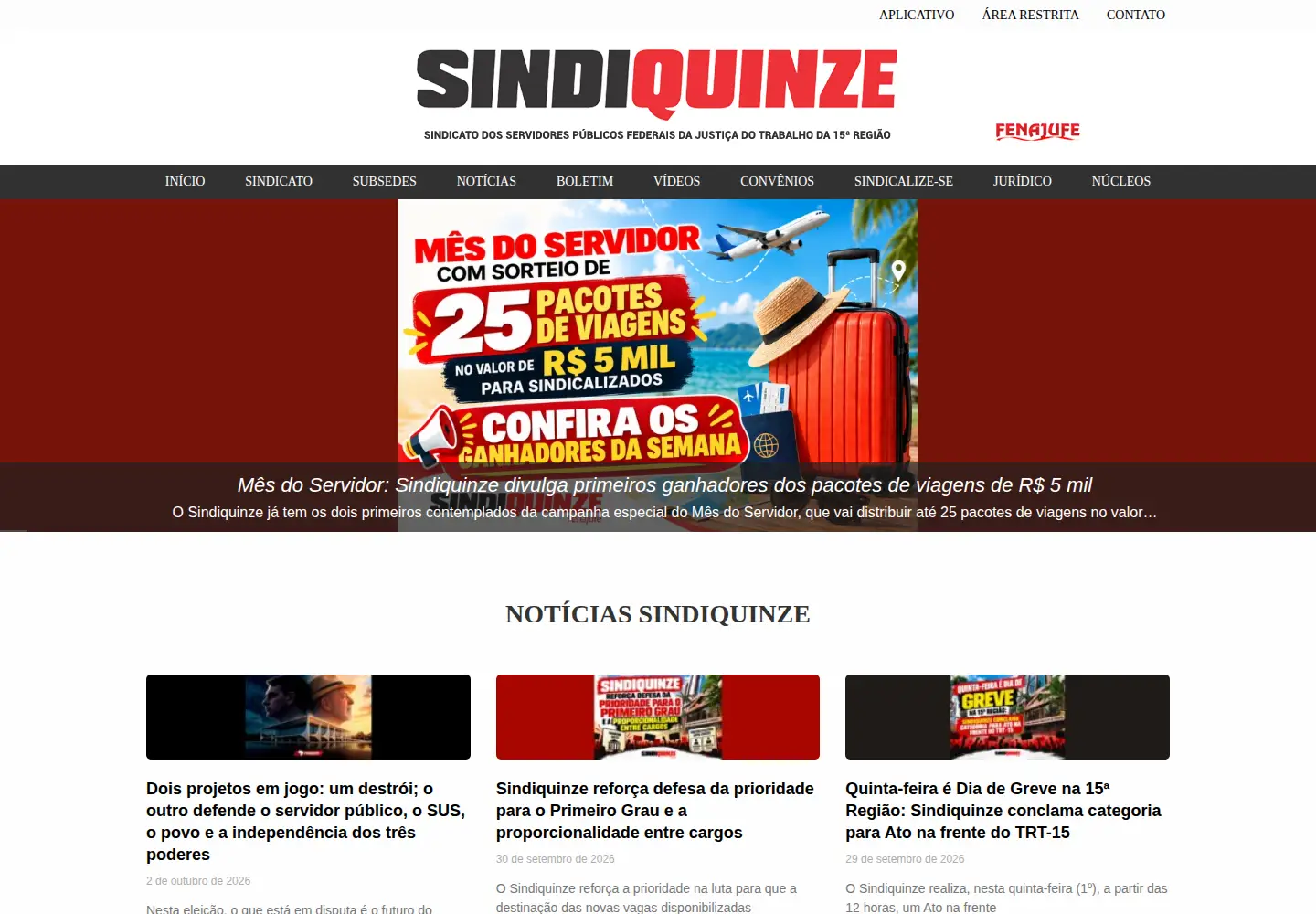 Screenshot of sindiquinze.org.br