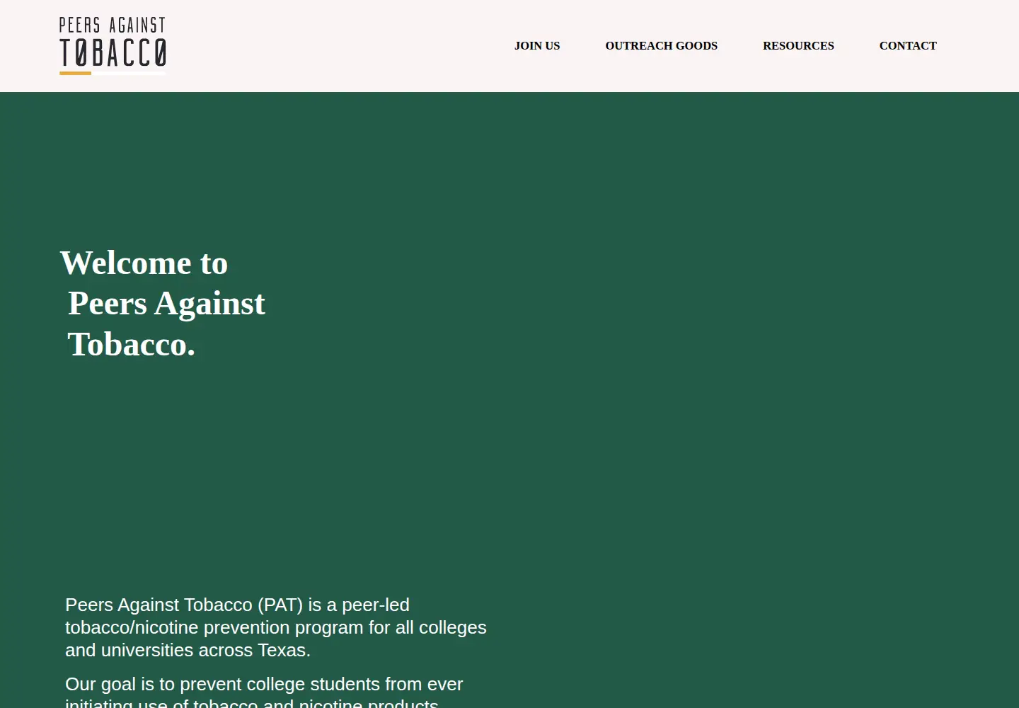 Captured homepage of peersagainsttobacco.org in the current scan