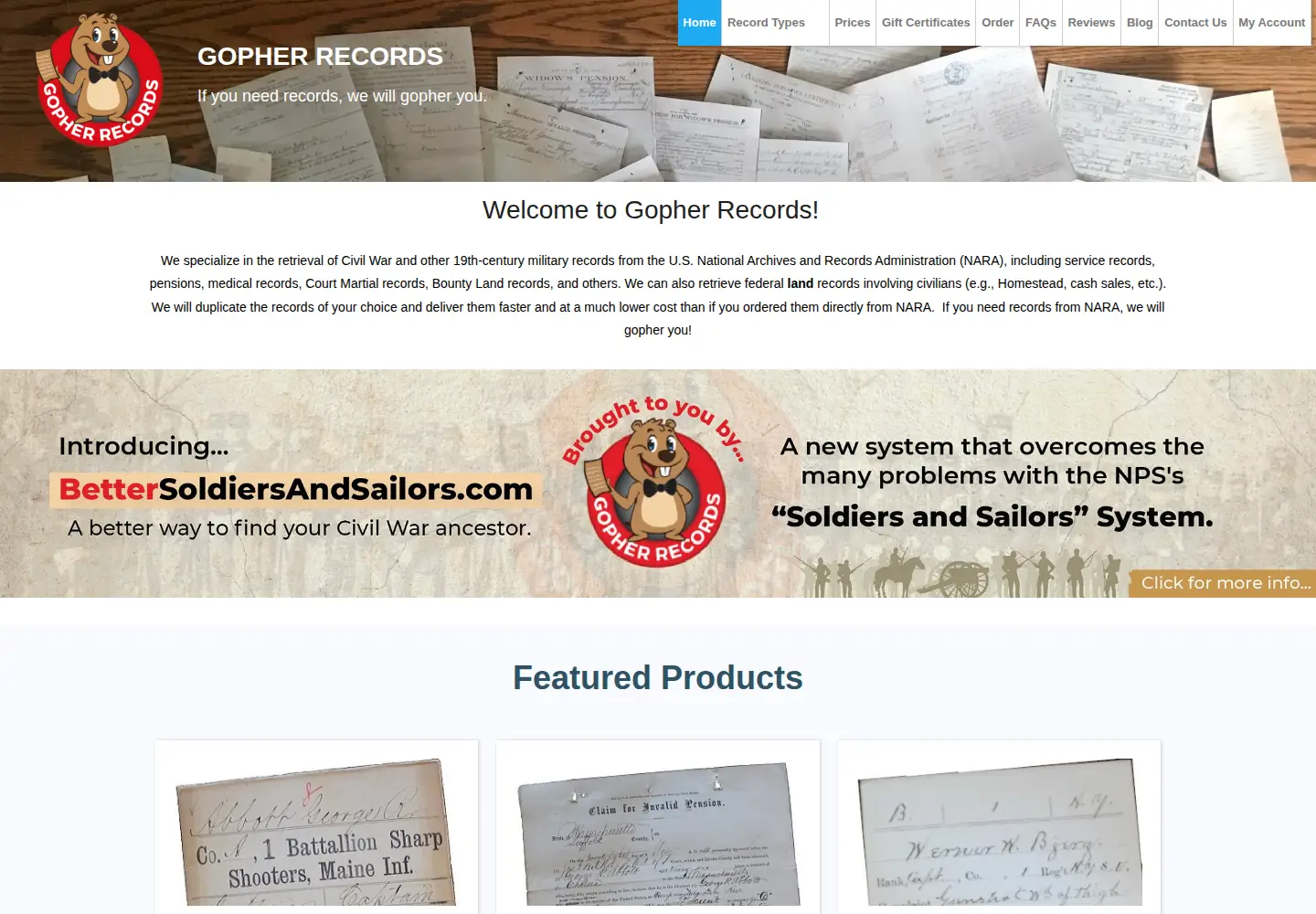 Captured homepage of gopherrecords.com in the current scan