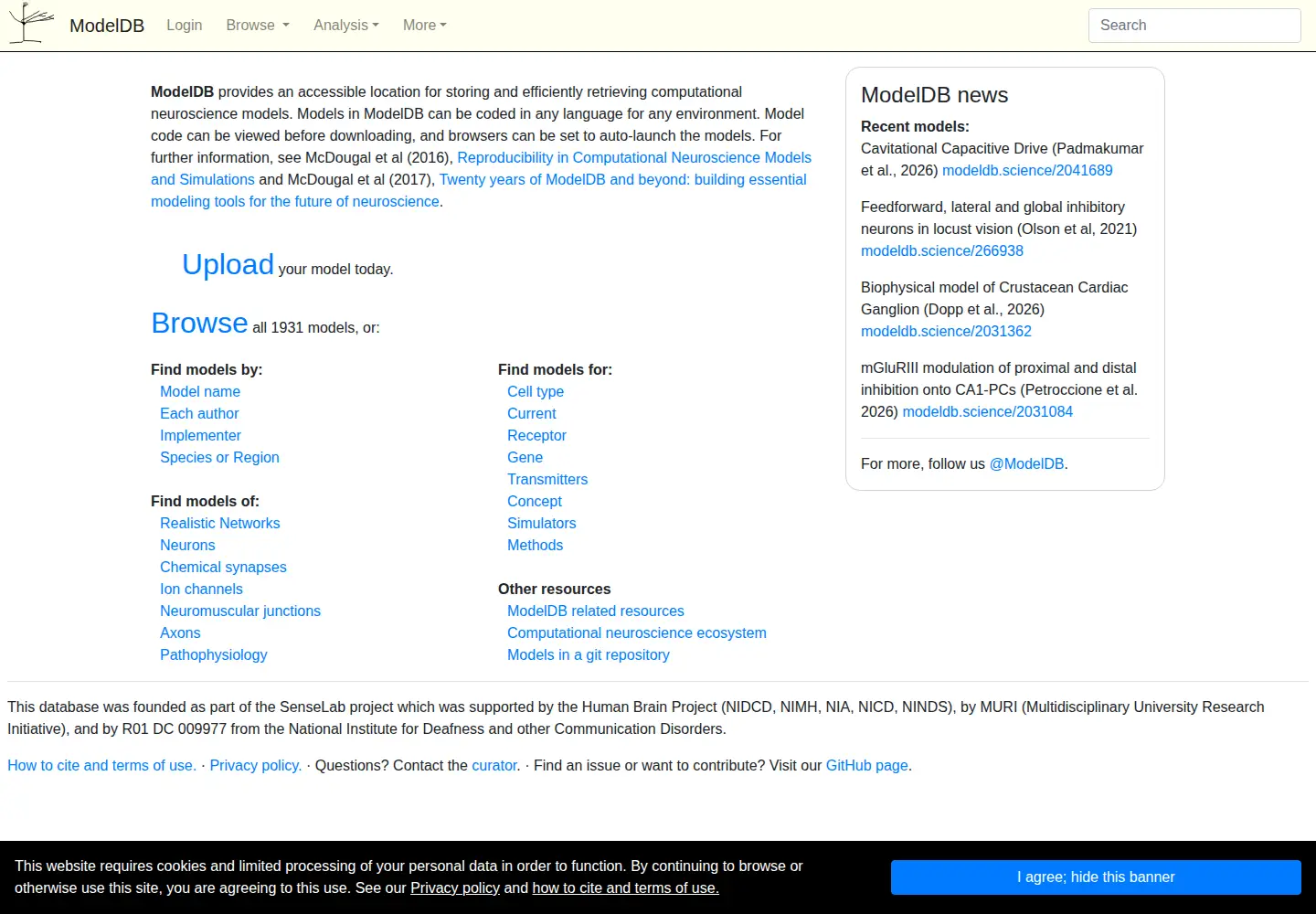 Captured homepage of modeldb.science in the current scan