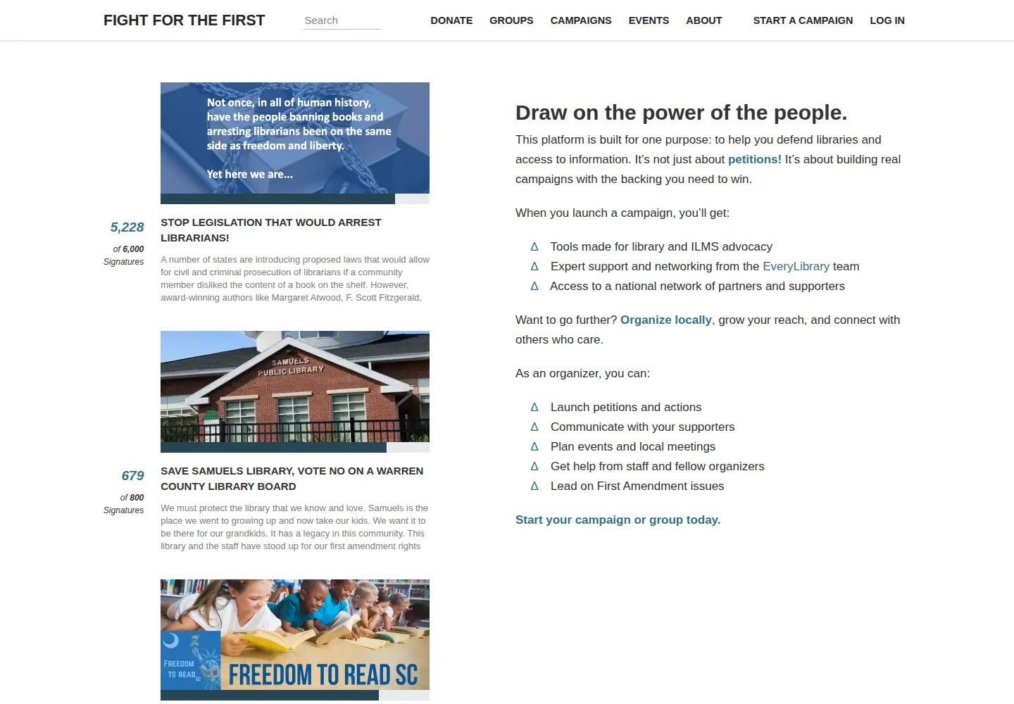 Captured homepage of fightforthefirst.org in the current scan