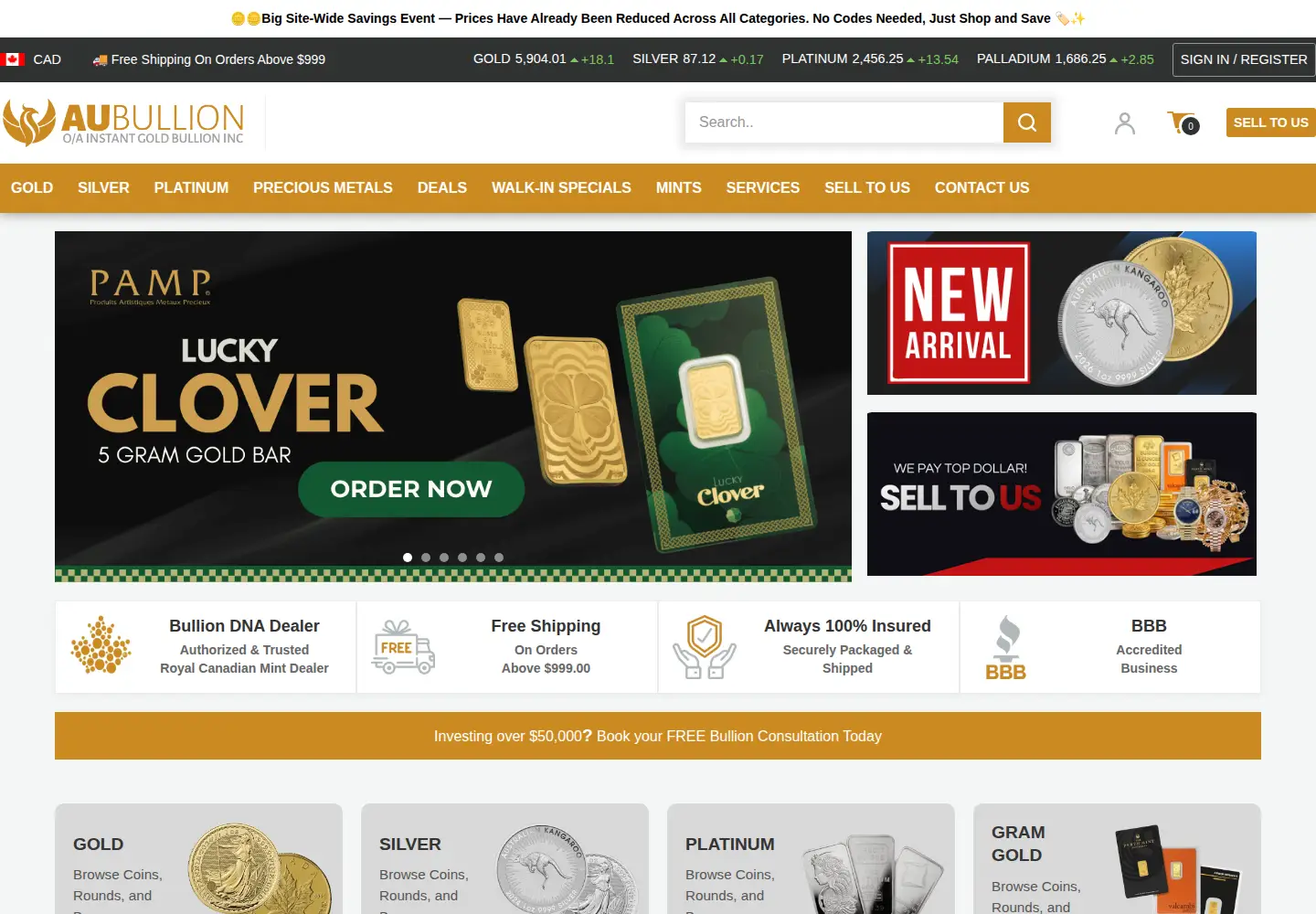 Screenshot of aubullion.ca