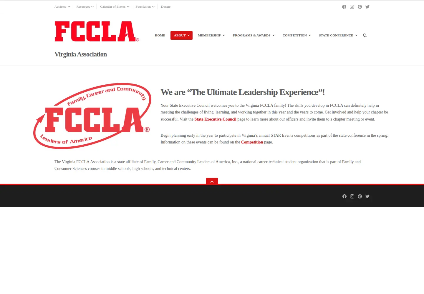 Captured homepage of virginiafccla.org in the current scan