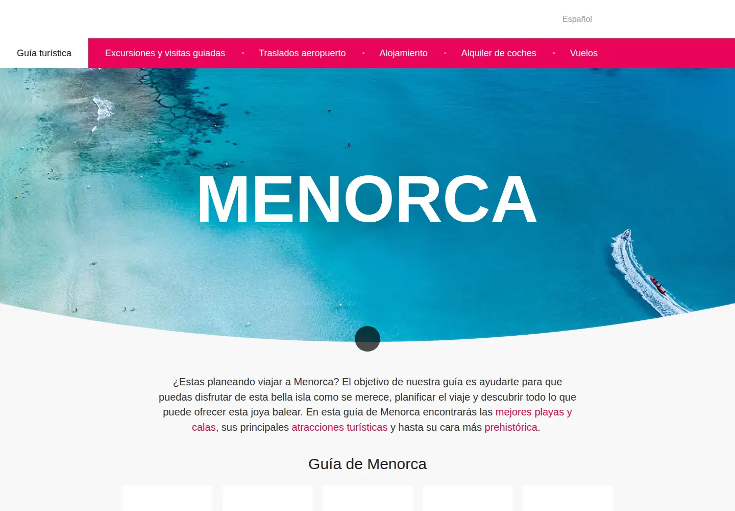Captured homepage of disfrutamenorca.com in the current scan