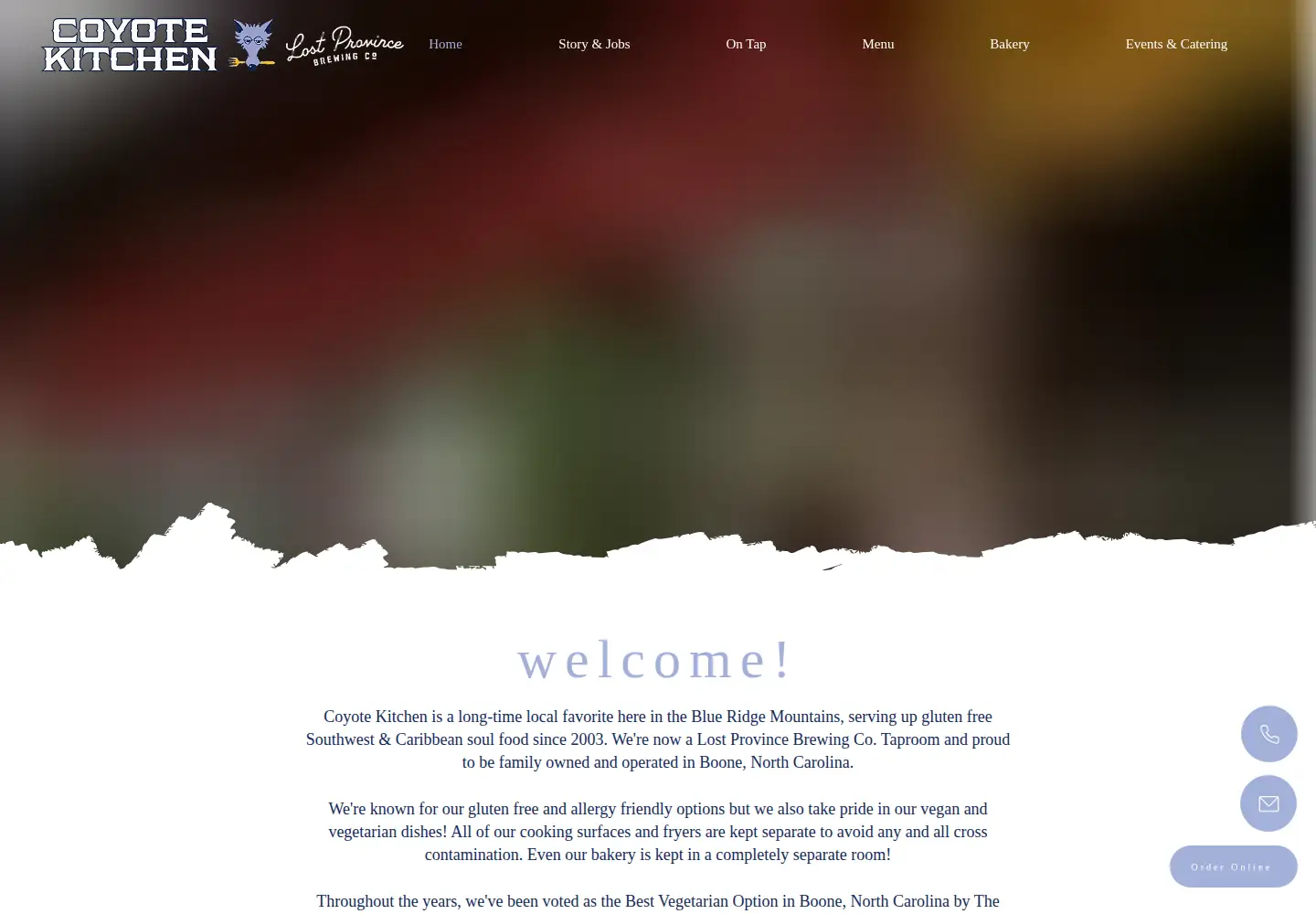 Screenshot of coyotekitchen.com
