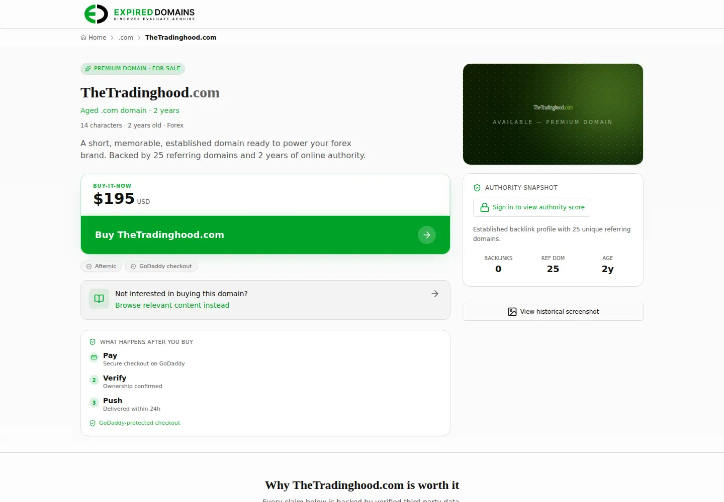 Captured homepage of thetradinghood.com in the current scan