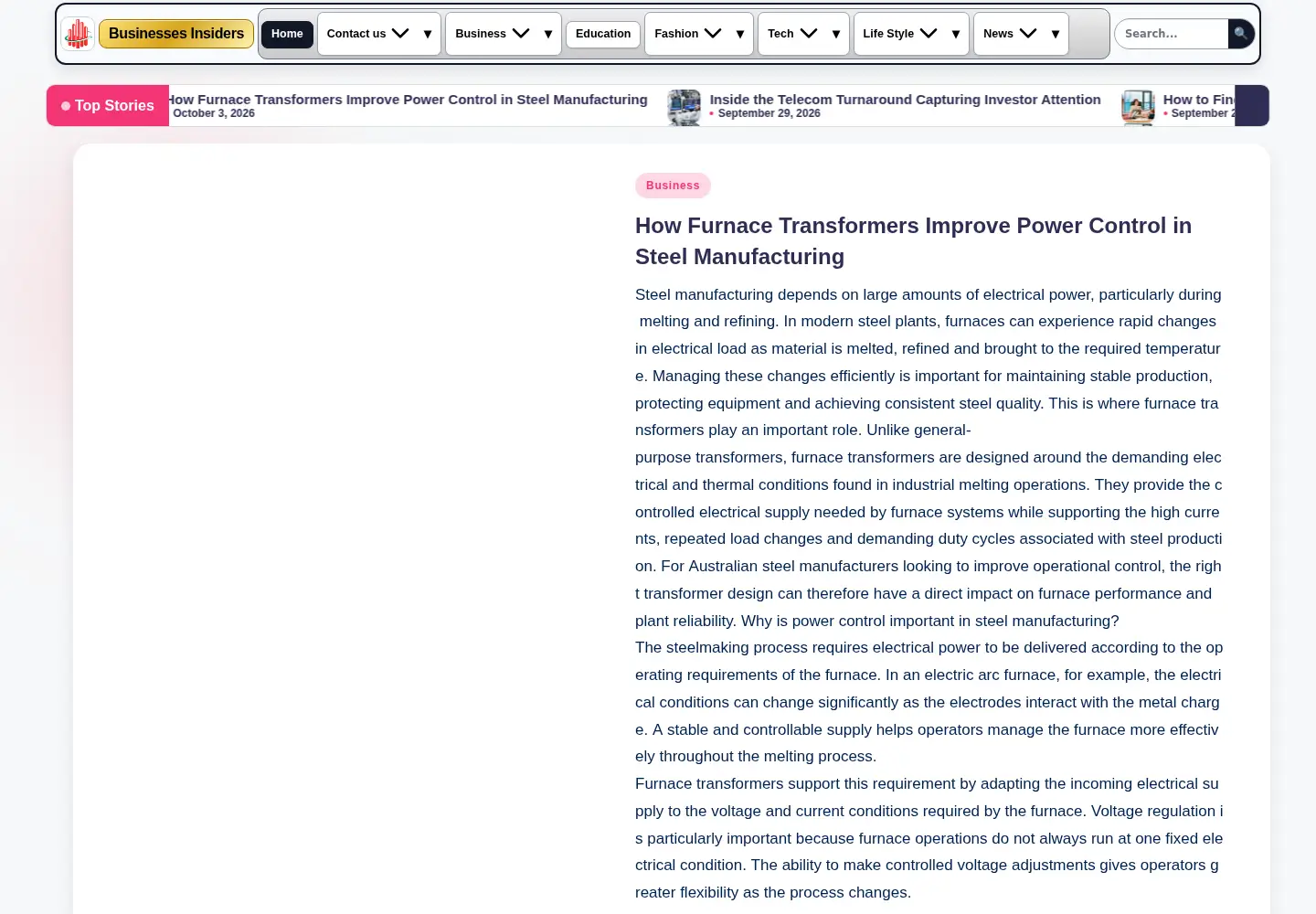 Captured homepage of businessesinsiders.com in the current scan