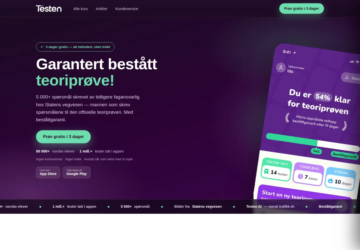 Screenshot of testen.no