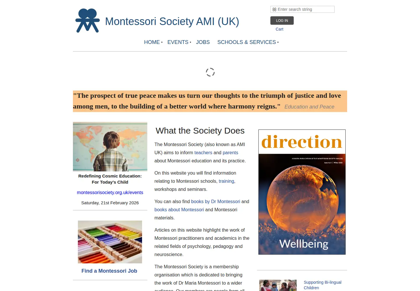 Captured homepage of montessorisociety.org.uk in the current scan