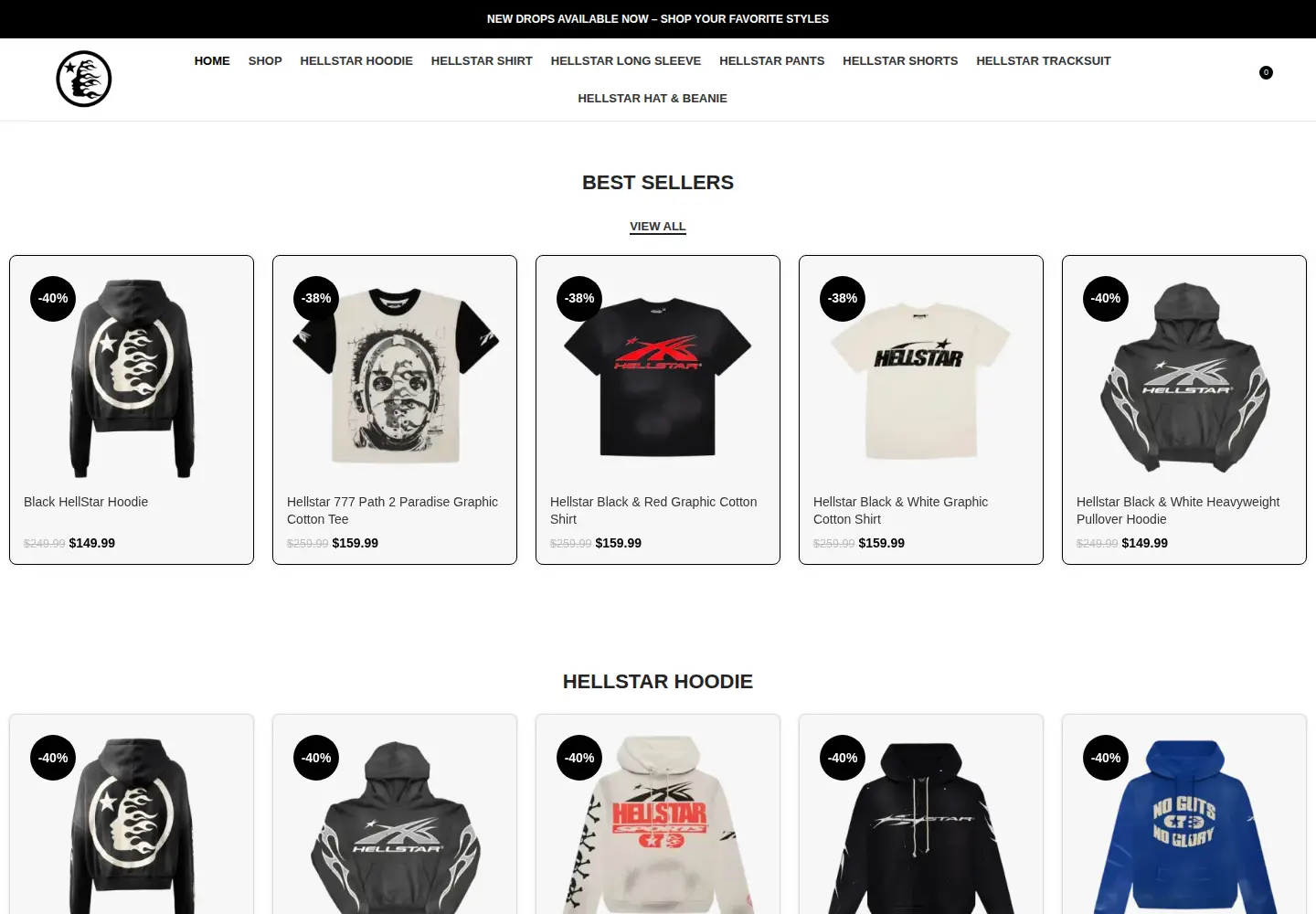 Captured homepage of hellstarstores.com in the current scan