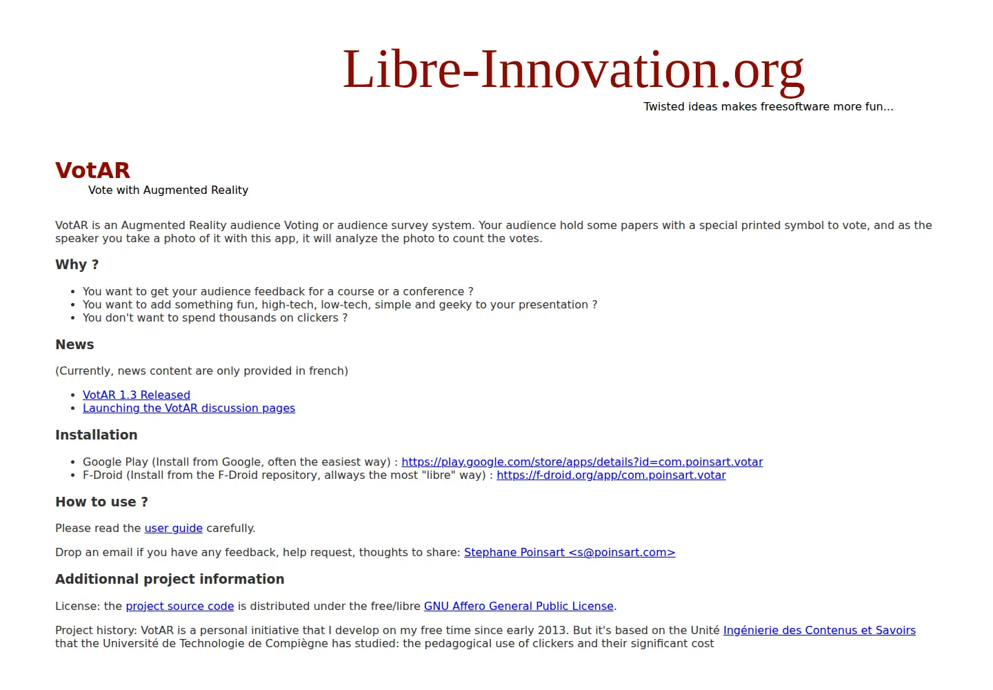 Captured homepage of libre-innovation.org in the current scan