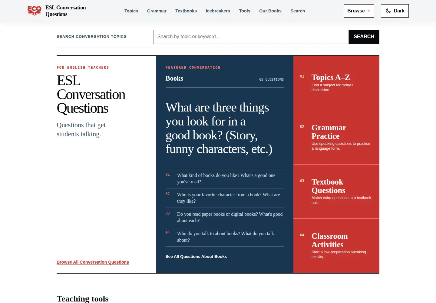 Screenshot of eslconversationquestions.com