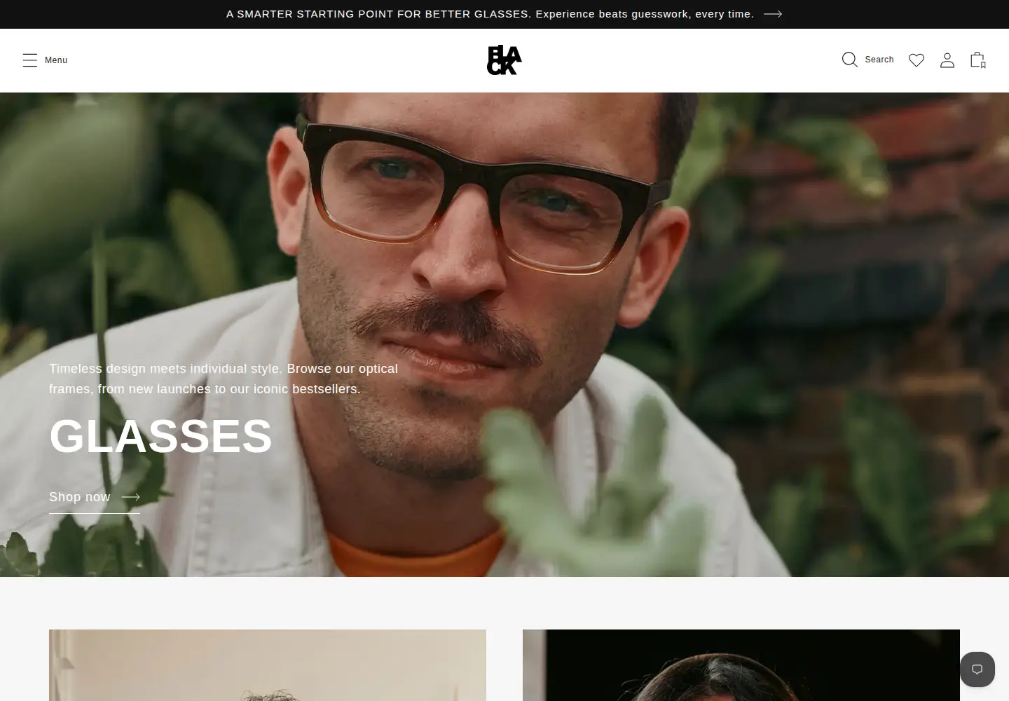 Screenshot of blackeyewear.com