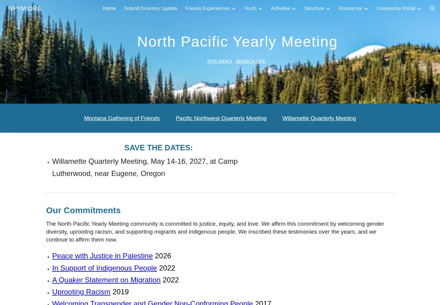 Captured homepage of npym.org in the current scan