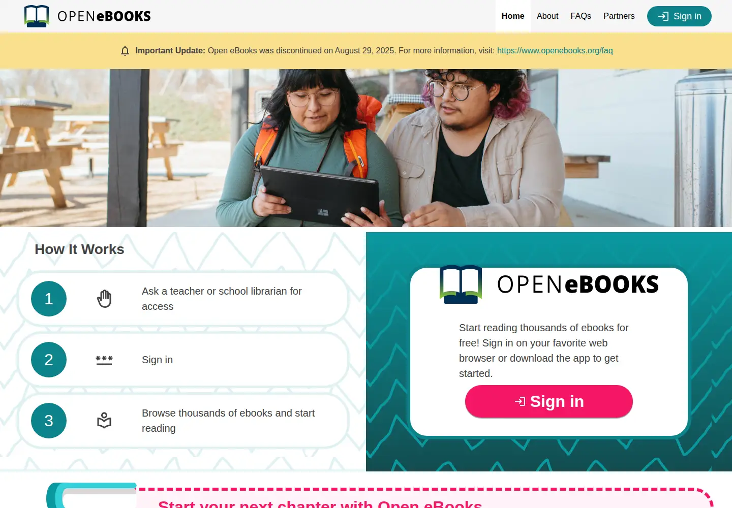 Screenshot of openebooks.org