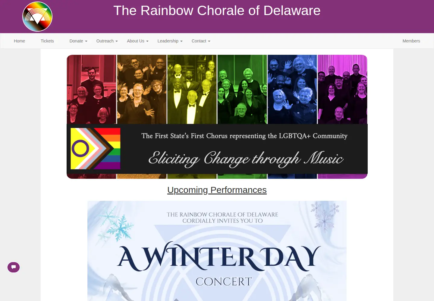 Captured homepage of therainbowchorale.org in the current scan