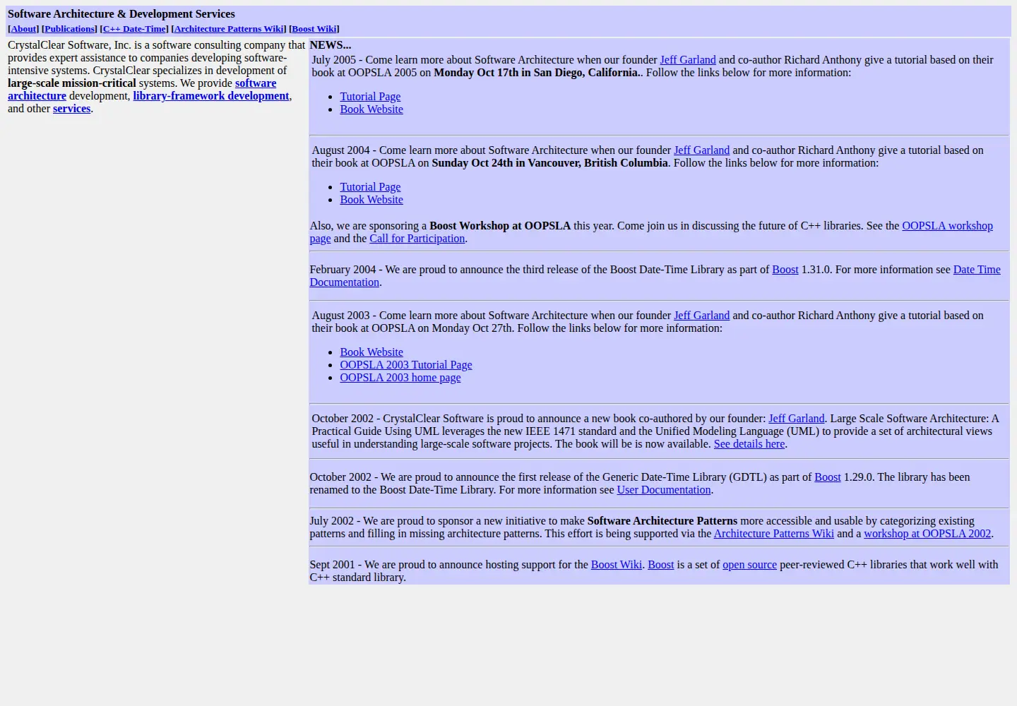 Captured homepage of crystalclearsoftware.com in the current scan