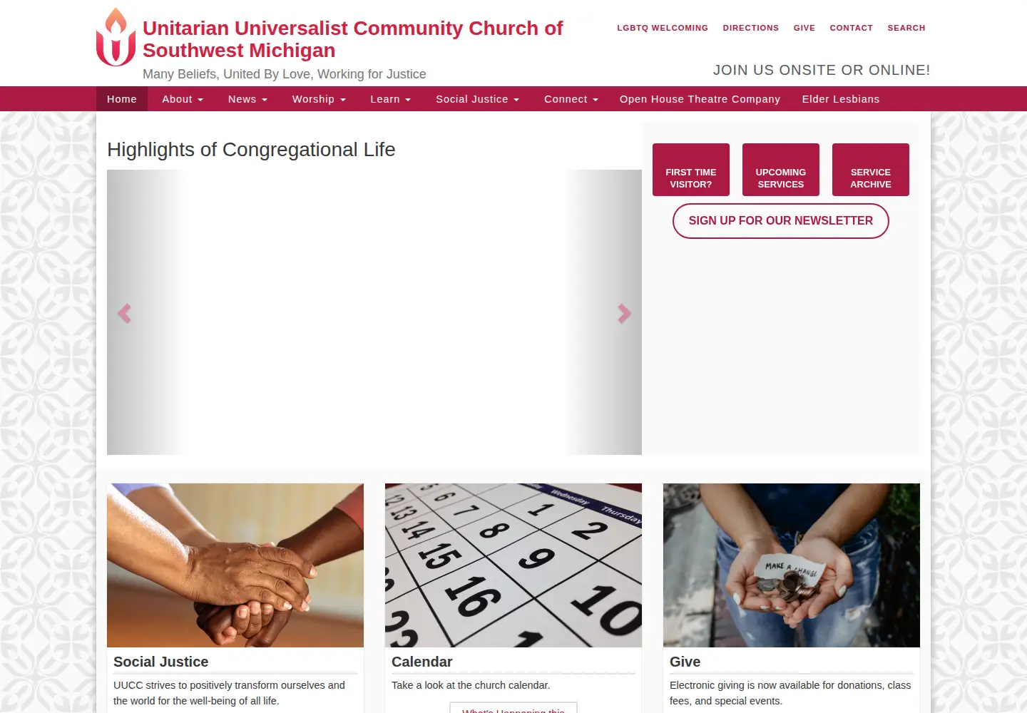 Captured homepage of uucommunitychurch.org in the current scan