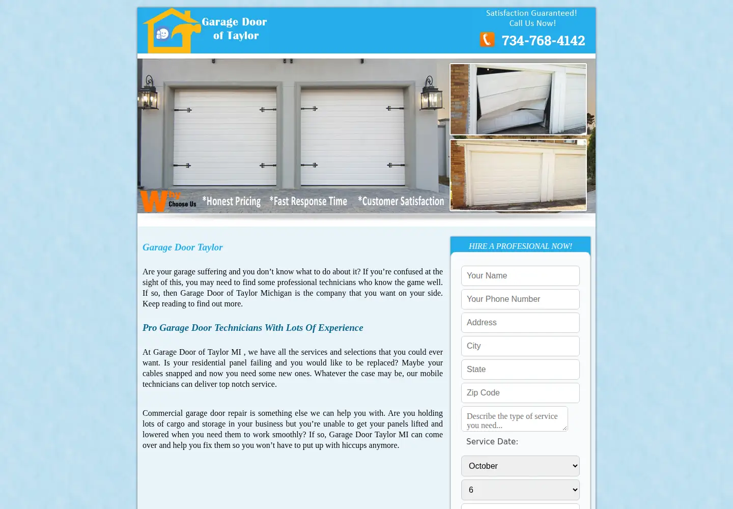 Screenshot of garagedooroftaylor.com