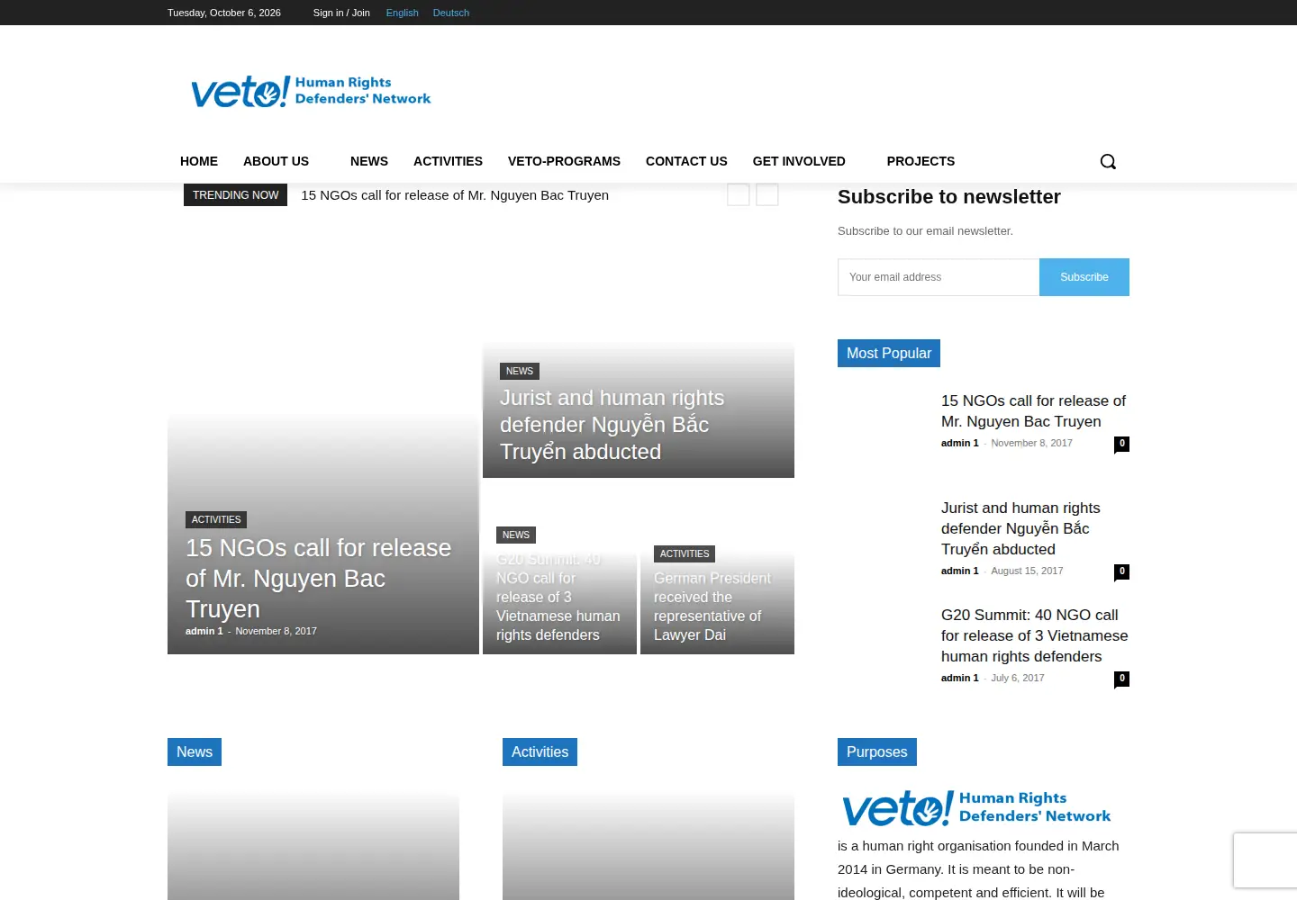 Screenshot of veto-network.org