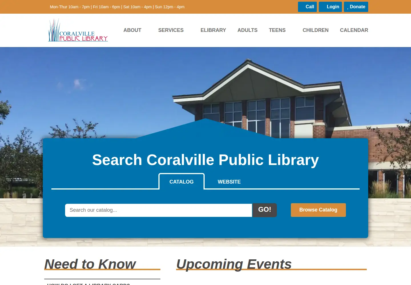 Screenshot of coralvillepubliclibrary.org