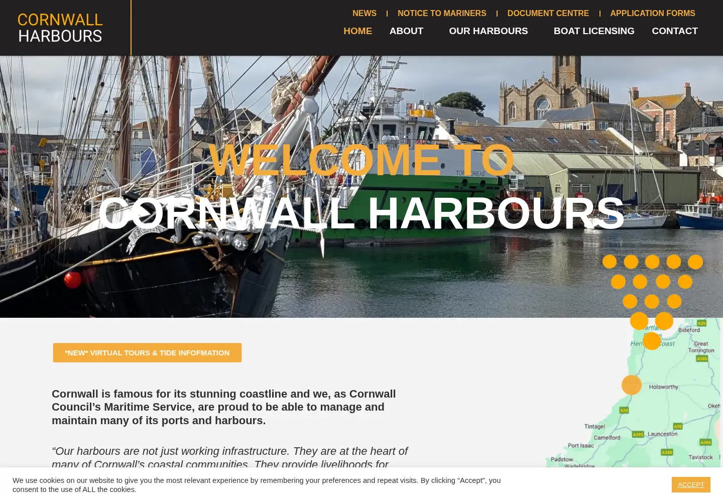 Captured homepage of cornwallharbours.co.uk in the current scan