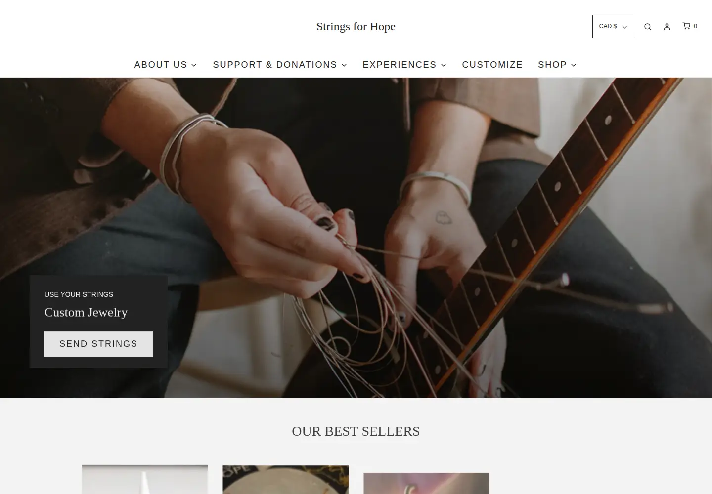 Captured homepage of stringsforhope.com in the current scan