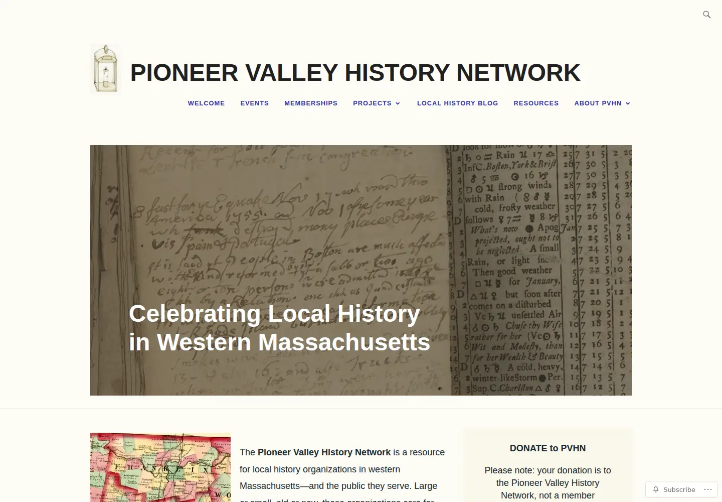 Captured homepage of pioneervalleyhistorynetwork.org in the current scan